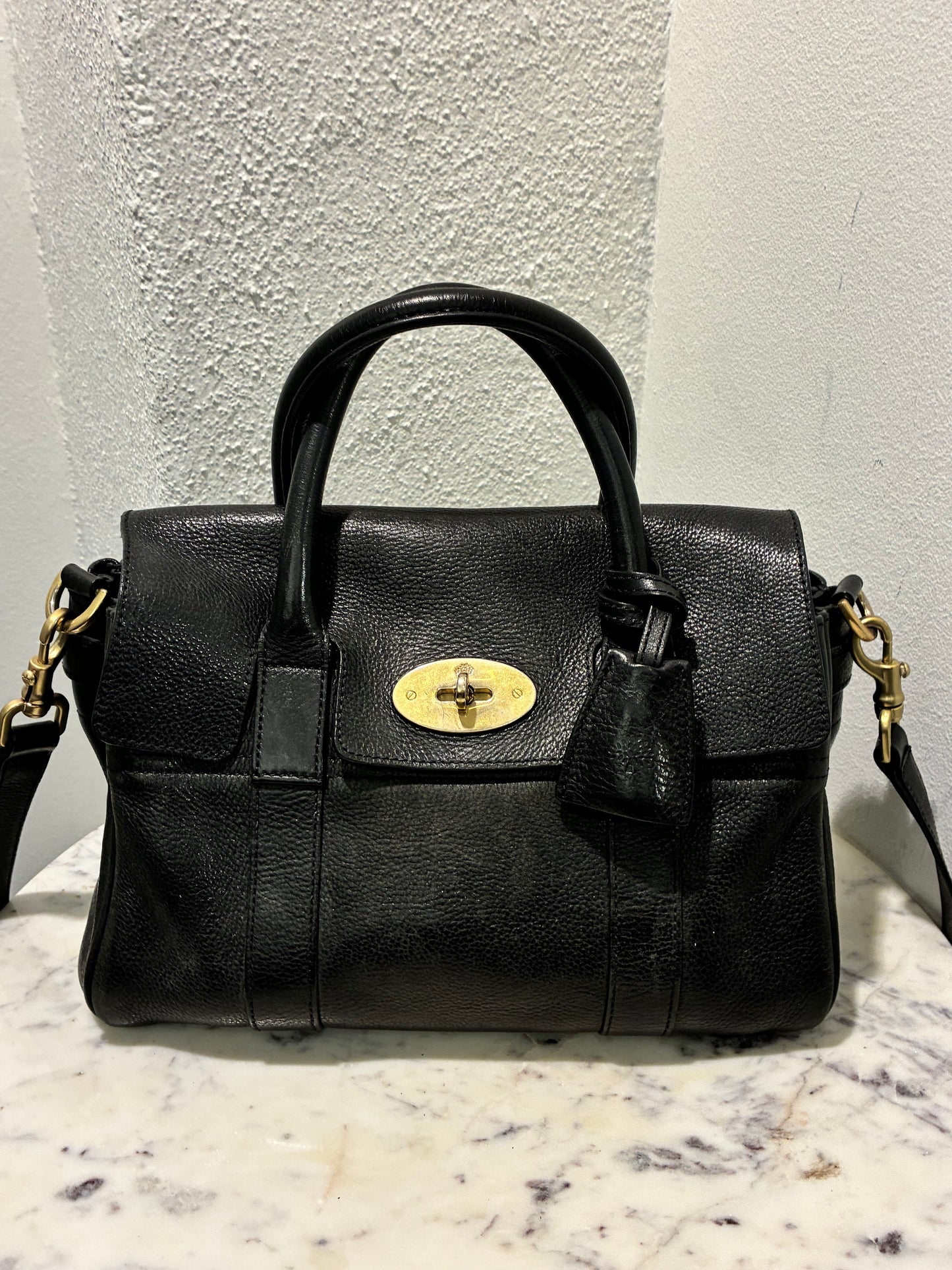 Mulberry Small Bayswater Satchel - Black Calfskin & Gold Hardware