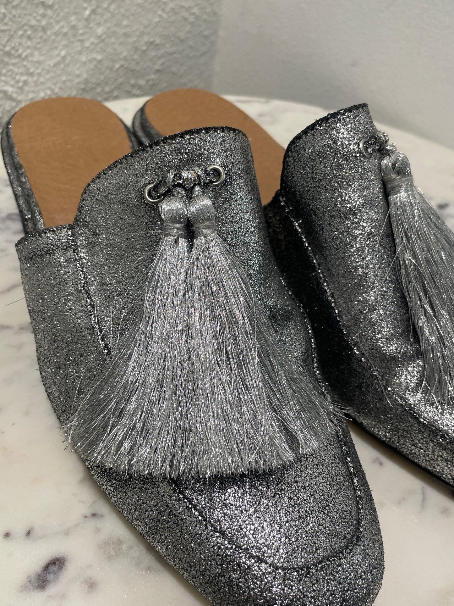 Bettye Muller "Brea" Metallic Leather Loafer Mules – US 8M / 38.5