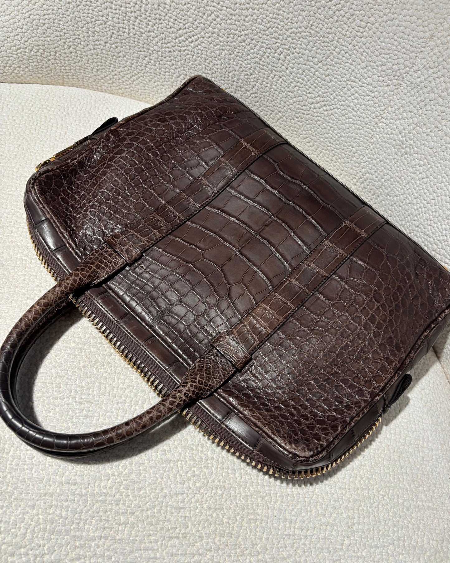 Tom Ford Attaché - Real Crocodile in Brown & Gold Zipper