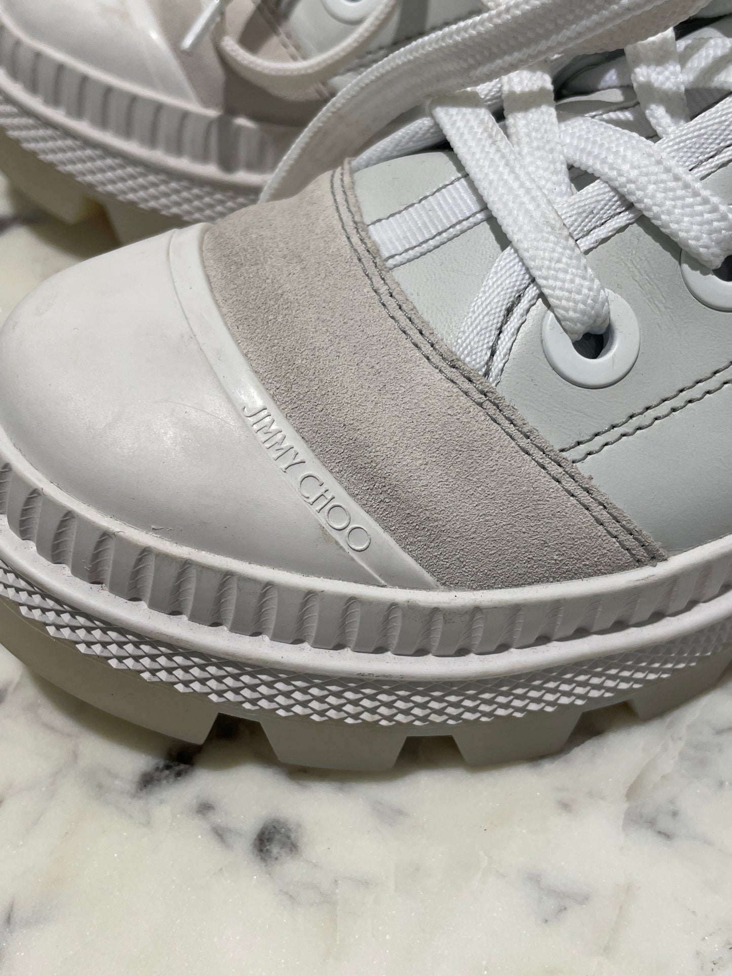 Jimmy Choo Nord White Nappa Leather & Suede Sneaker Boots - 37