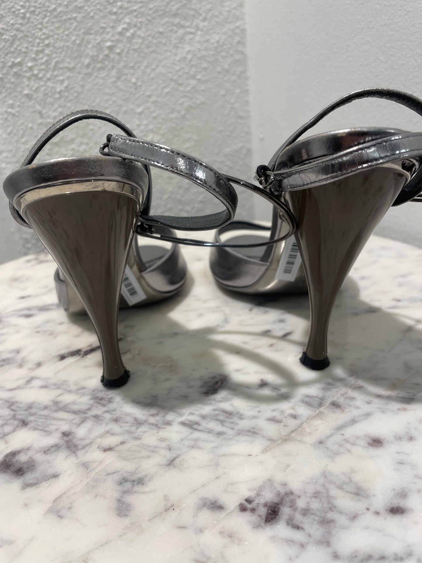 Gianfranco Ferré Metallic Silver Strappy Sandals with Sculpted Cone Heel – 36