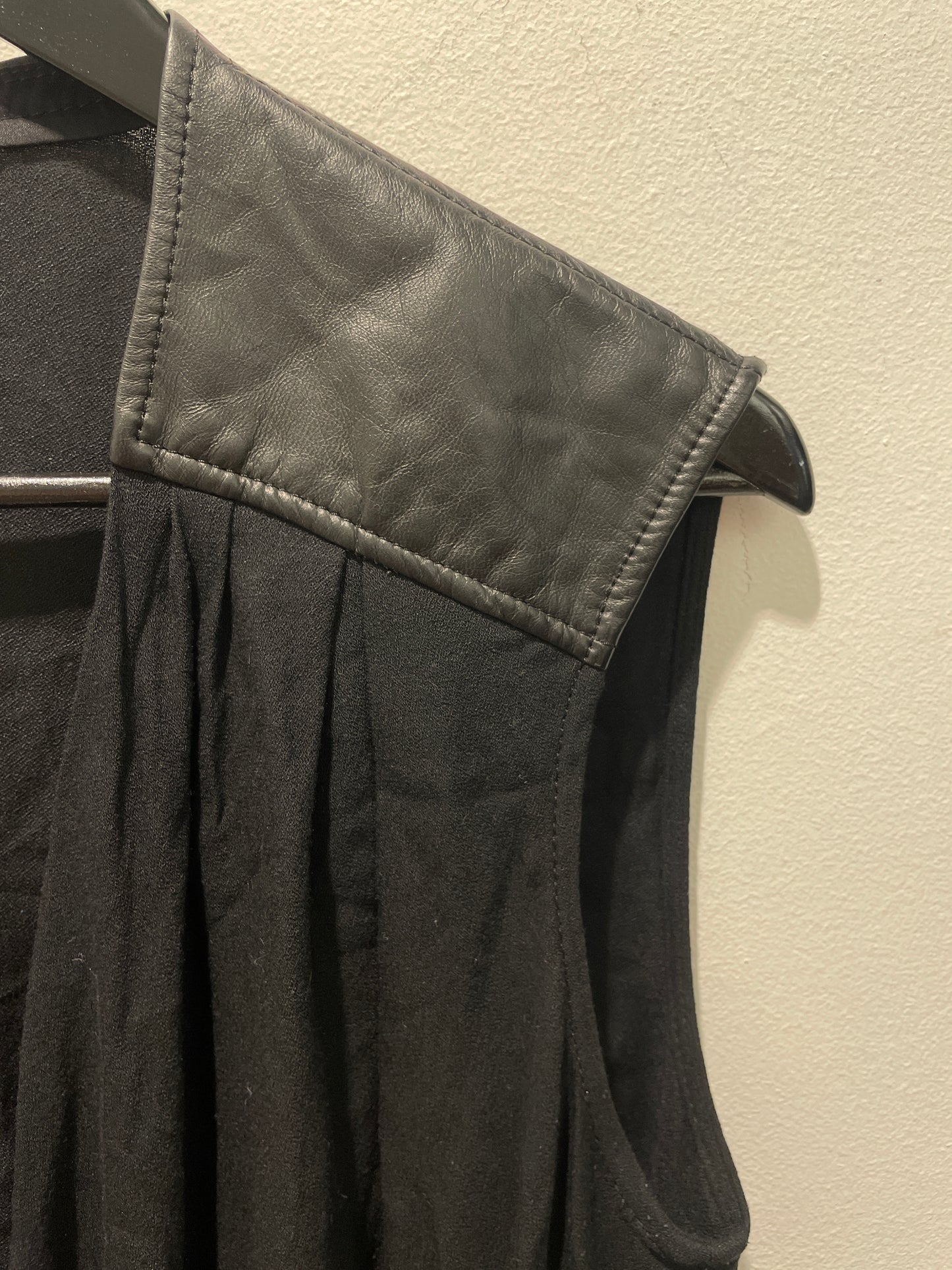 Helmut Lang Draped Leather-Trim Top - L