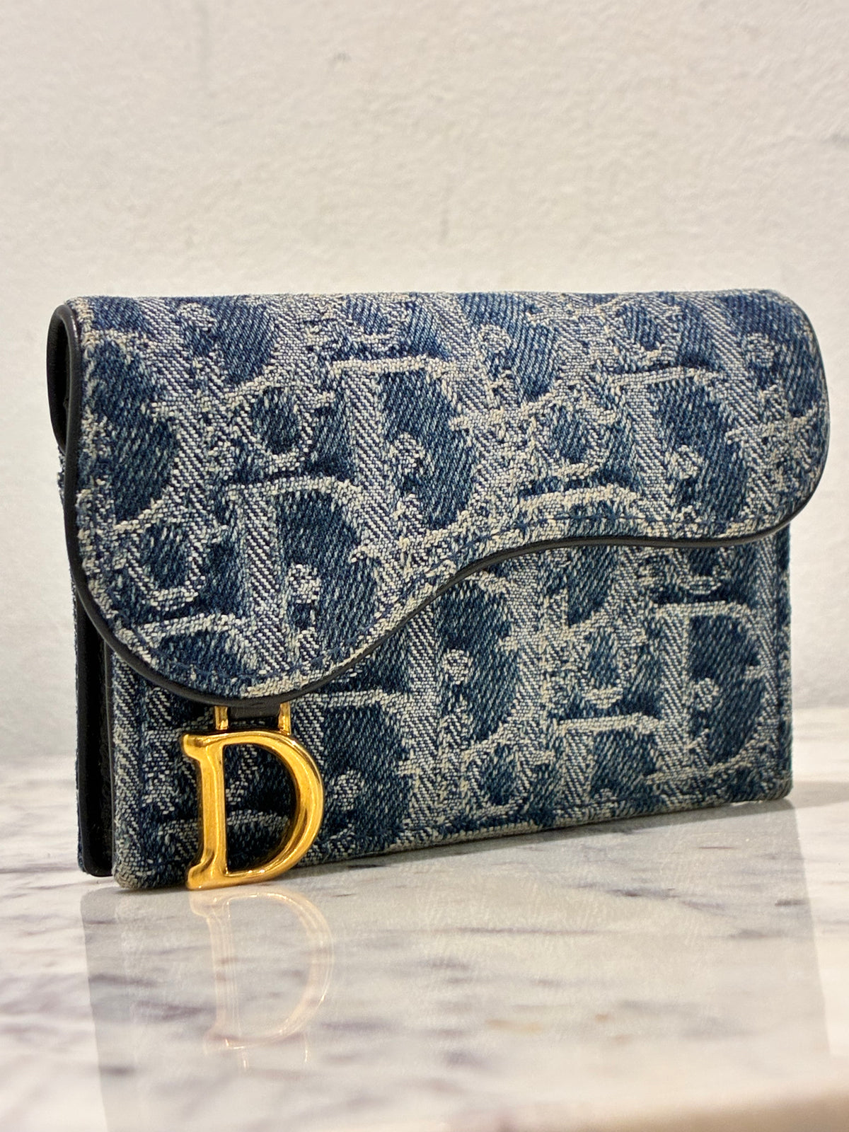 Dior Saddle Card Holder – Blue Denim