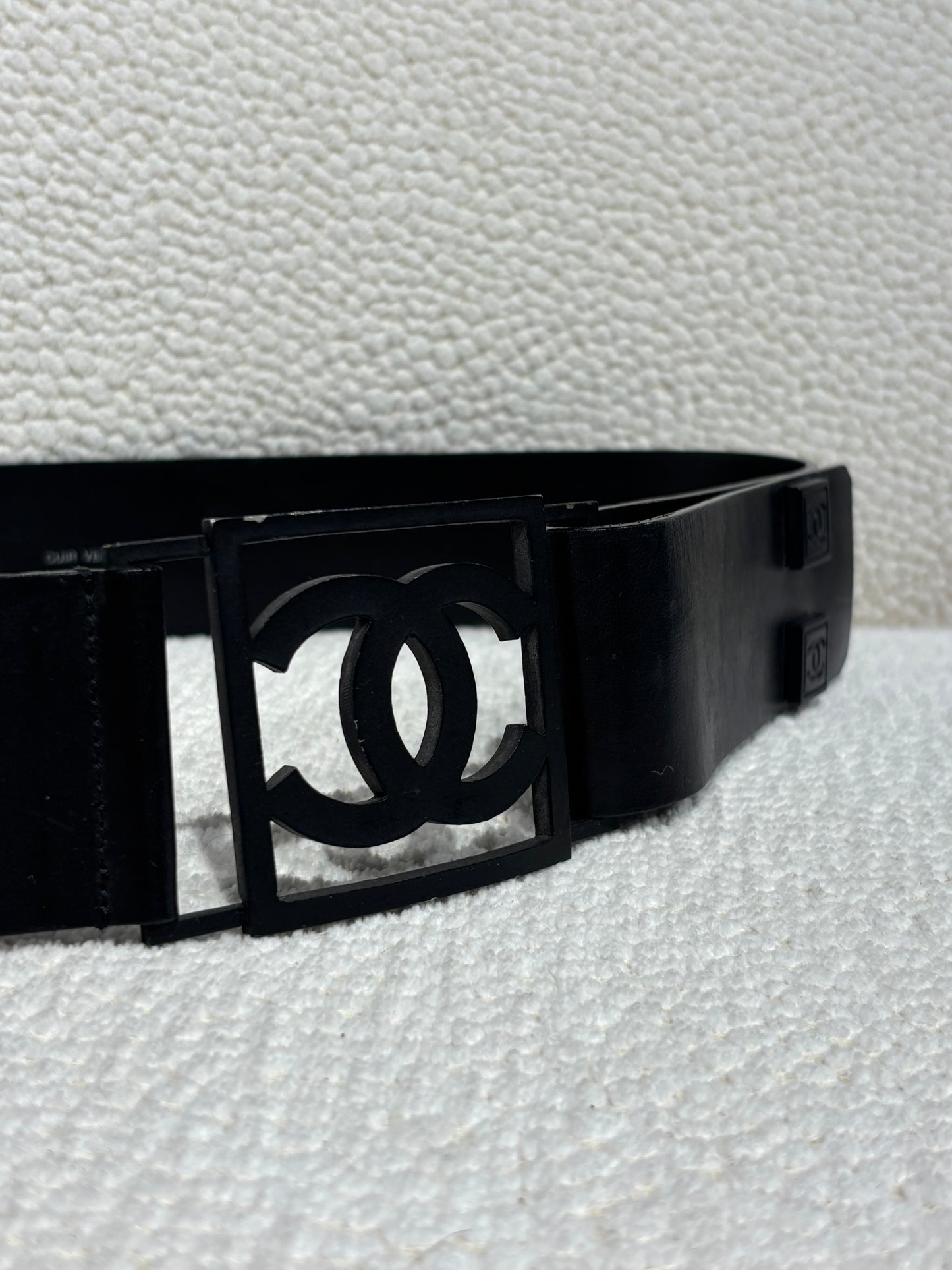 Chanel Belt – Wide Leather & Black Coated Sport Logo Metal Buckle