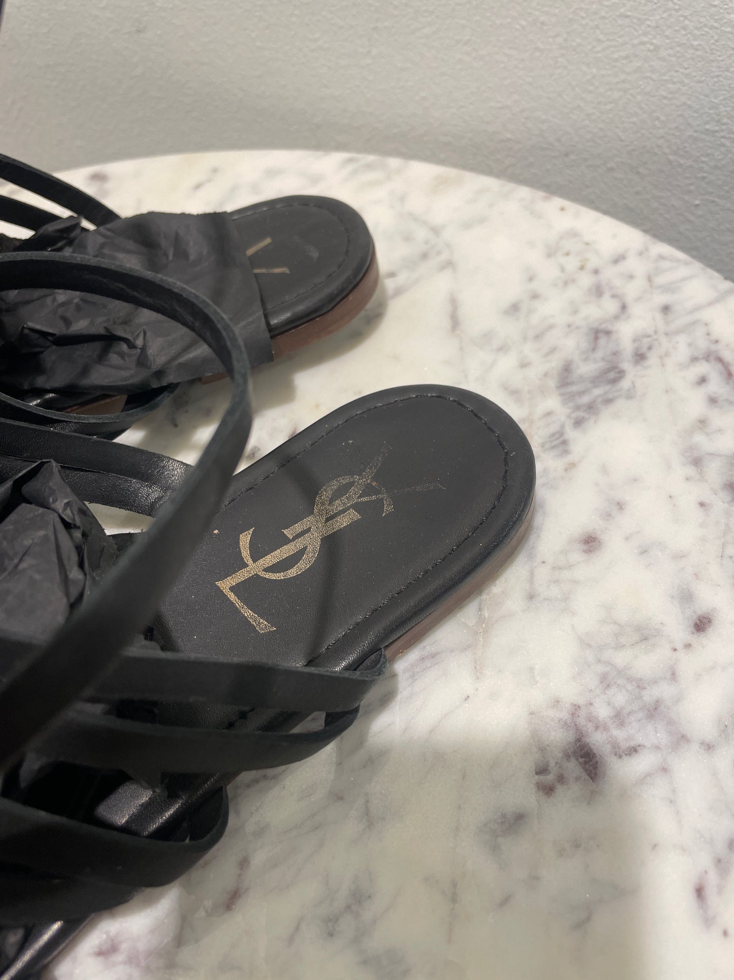 Vintage Yves Saint Laurent YSL Black Leather Lace-Up Gladiator Sandals - 37,5