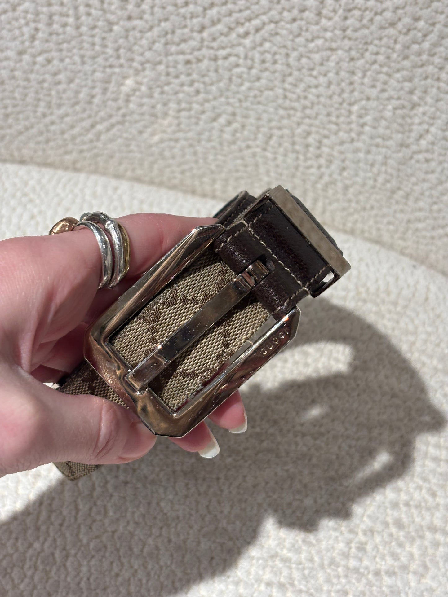 Gucci Belt - Twist Reversible Beige Monogram & Brown Leather