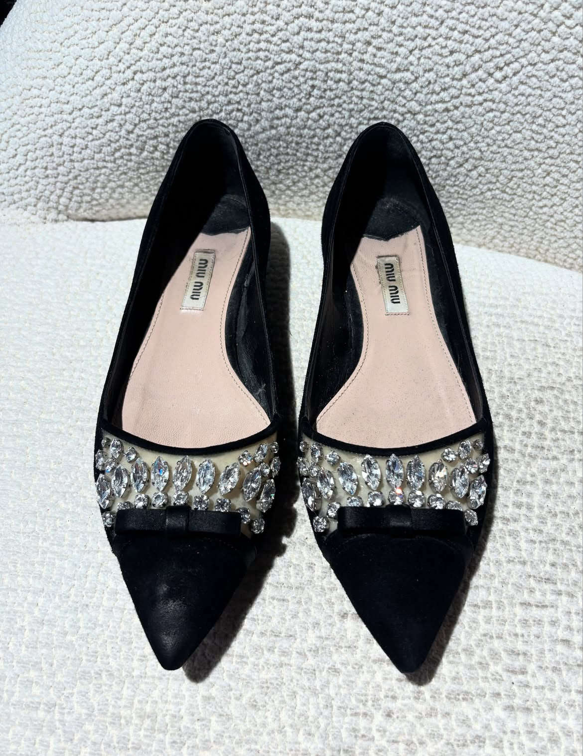 Miu Miu Ballerina - Black suede w. rhinestones  -