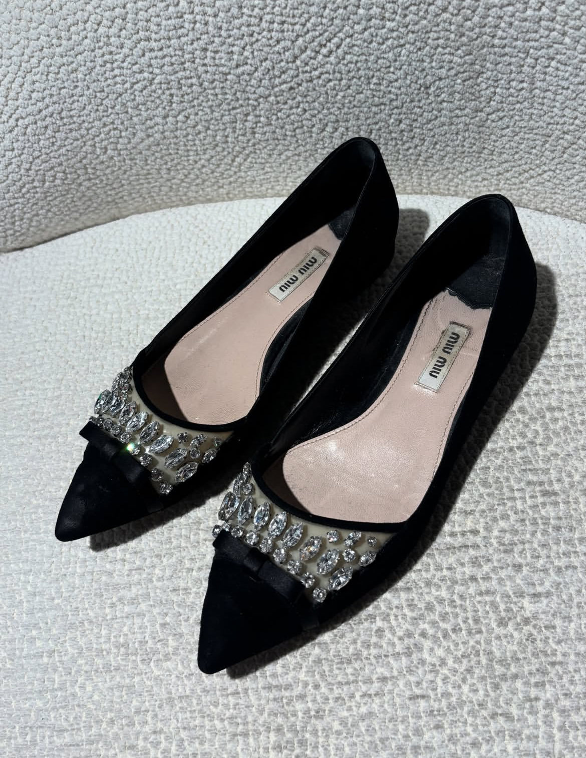 Miu Miu Ballerina - Black suede w. rhinestones  -