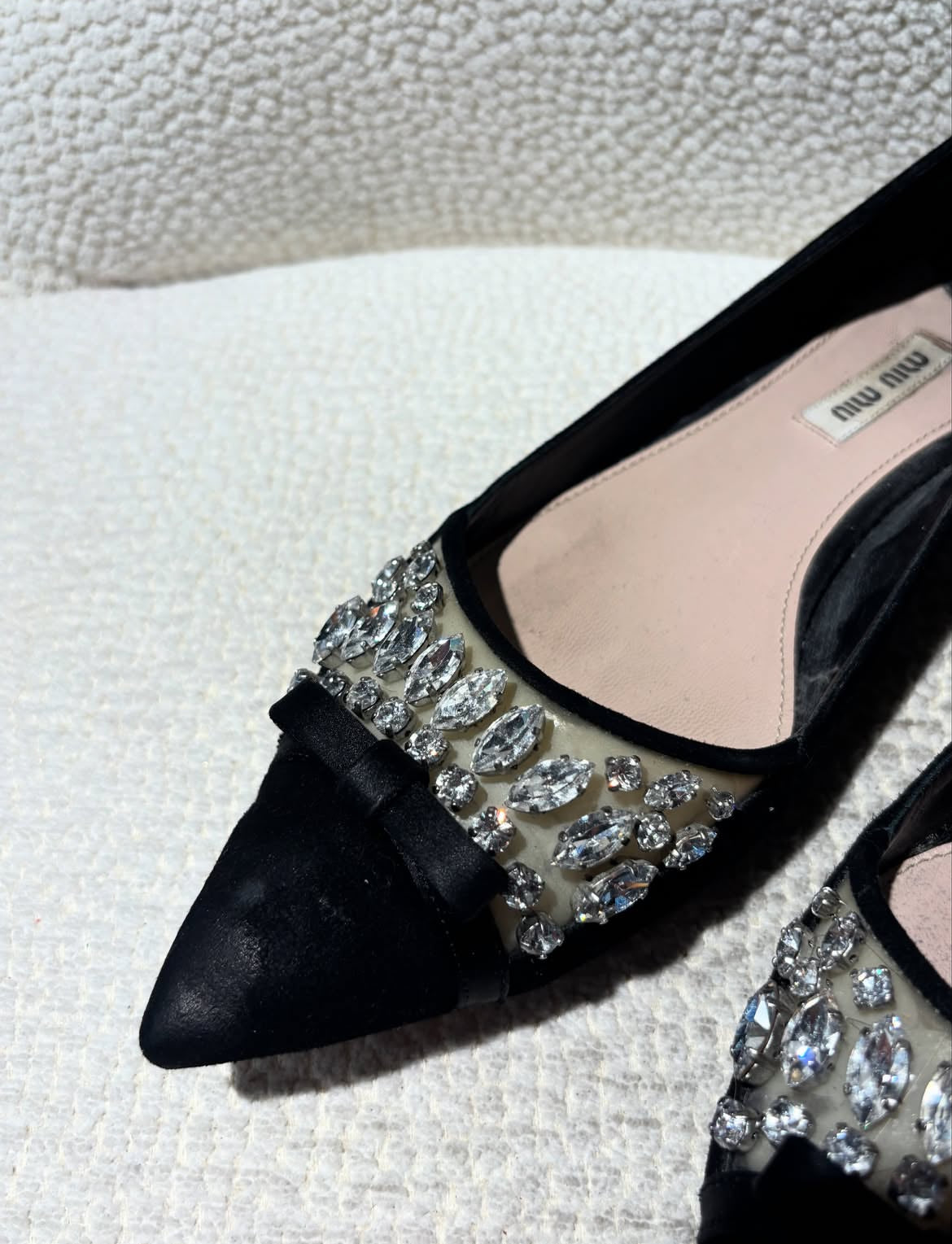 Miu Miu Ballerina - Black suede w. rhinestones  -
