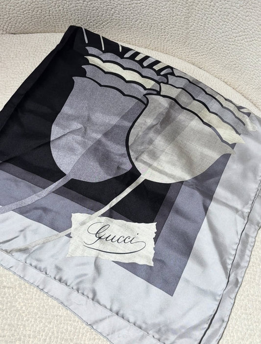 Gucci Silk Scarf - Grey & Black