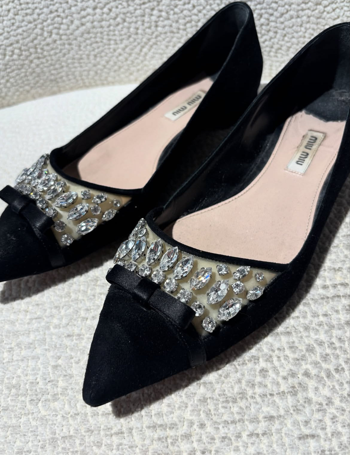 Miu Miu Ballerina - Black suede w. rhinestones  -