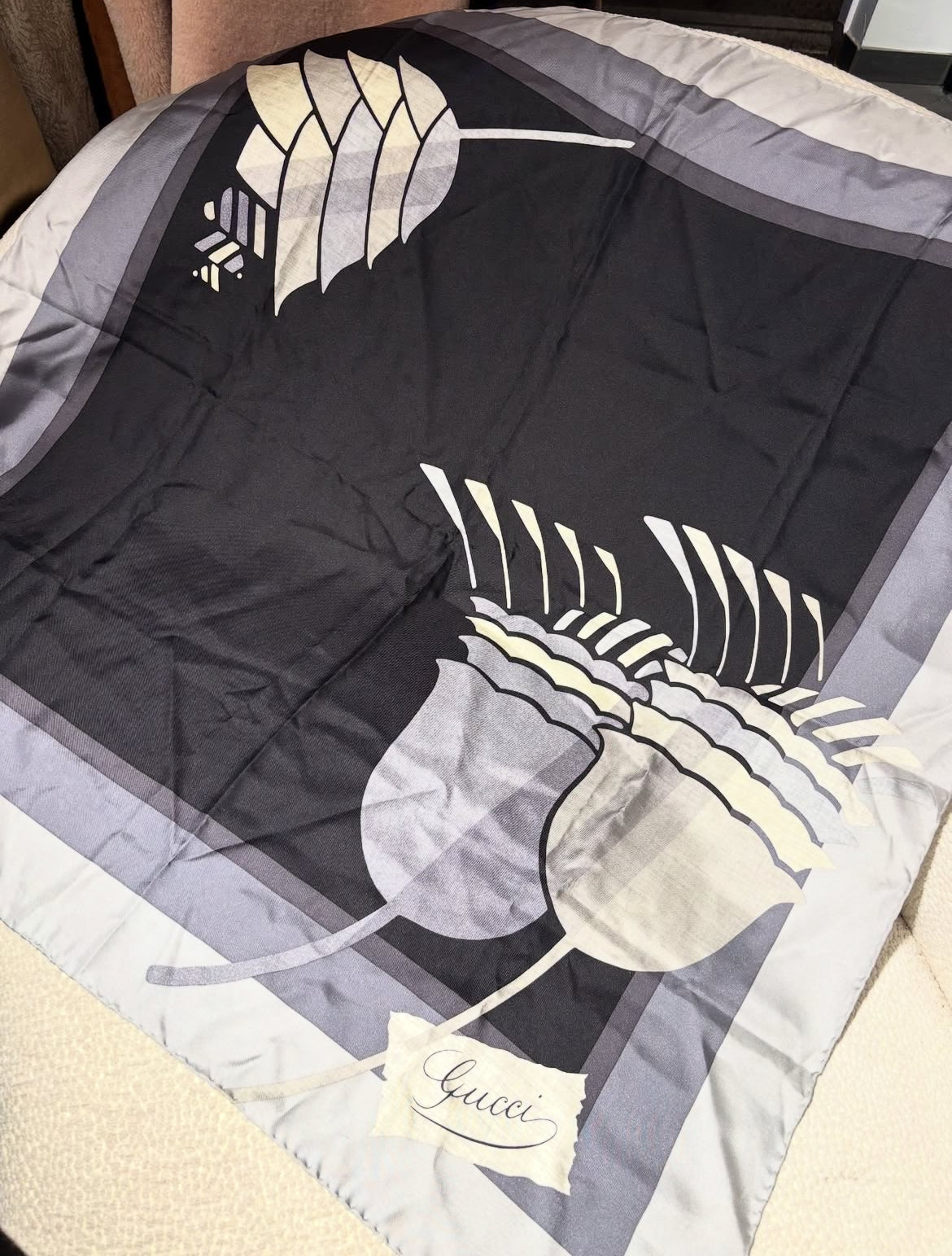 Gucci Silk Scarf - Grey & Black
