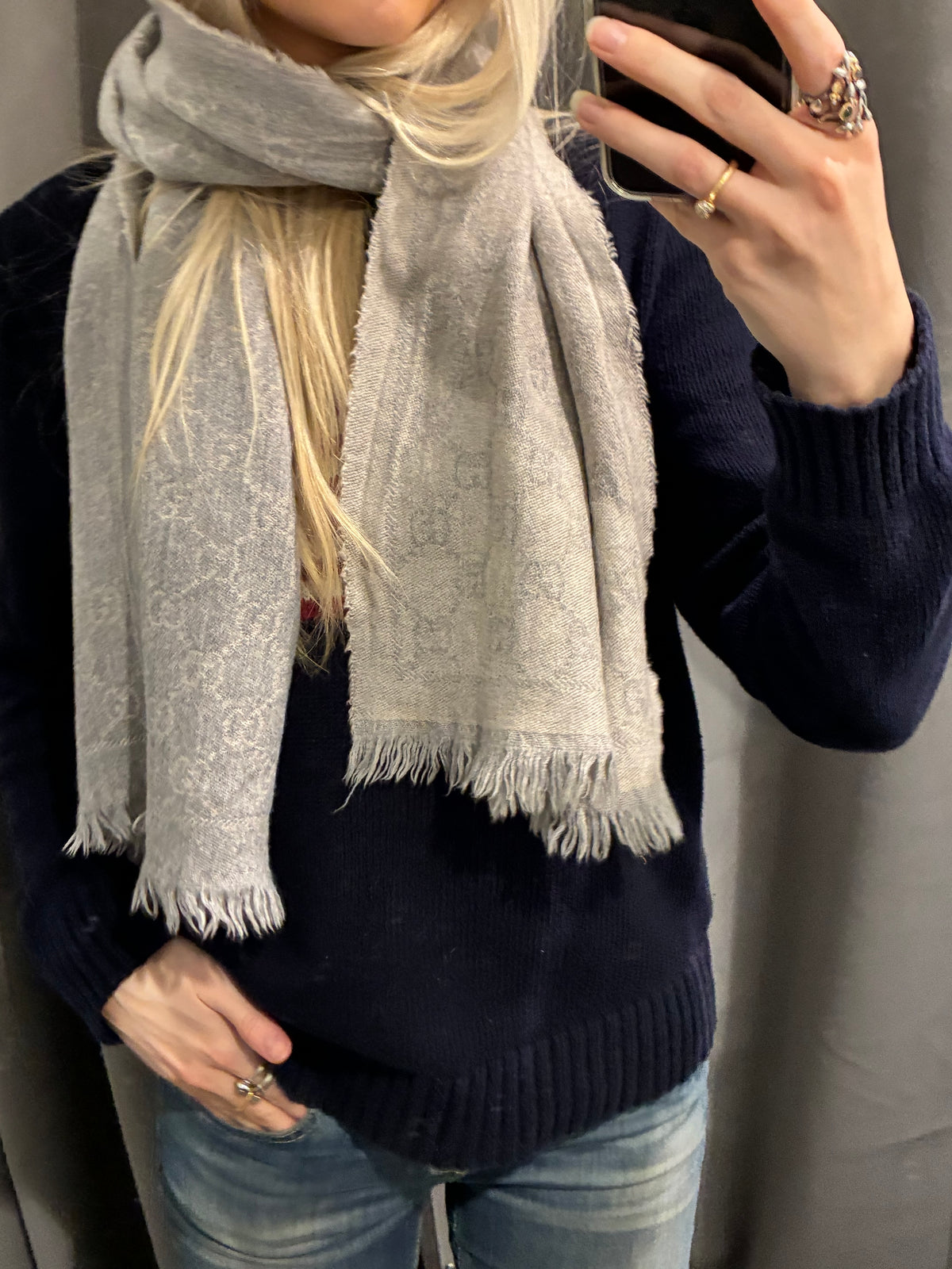 Gucci Monogram Scarf - Light Grey