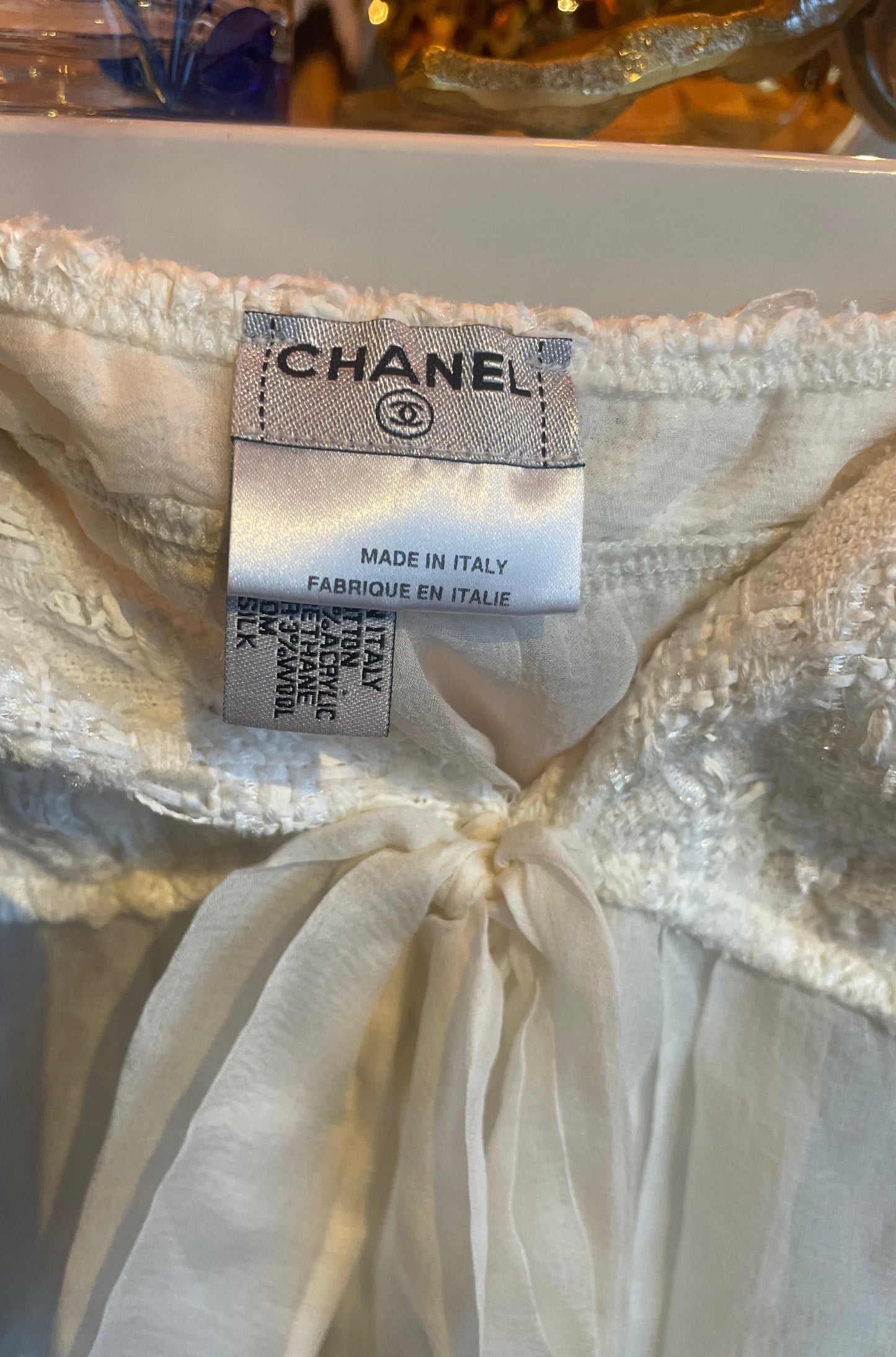 Chanel - Top i bouclé/tweed og silke