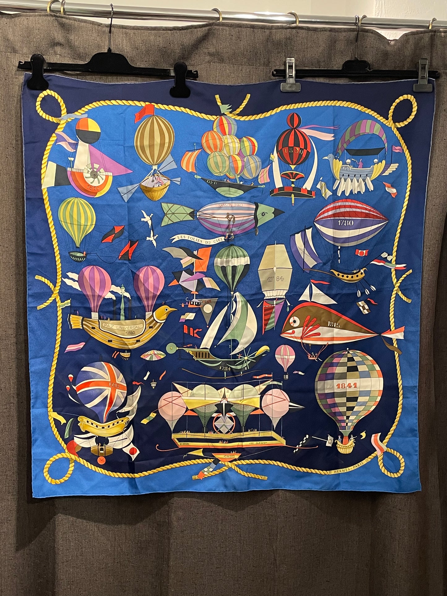 Hermès "Les Folies du Ciel" Silk Carré 90 – Blue