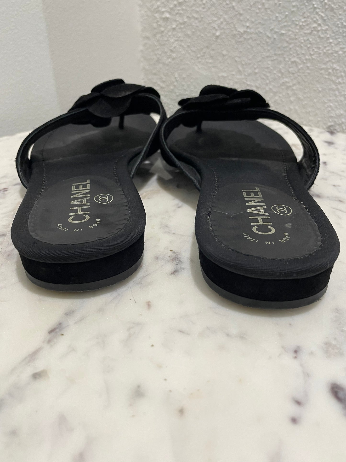 Chanel Camellia Suede and Satin Thong Sandals - 39,5