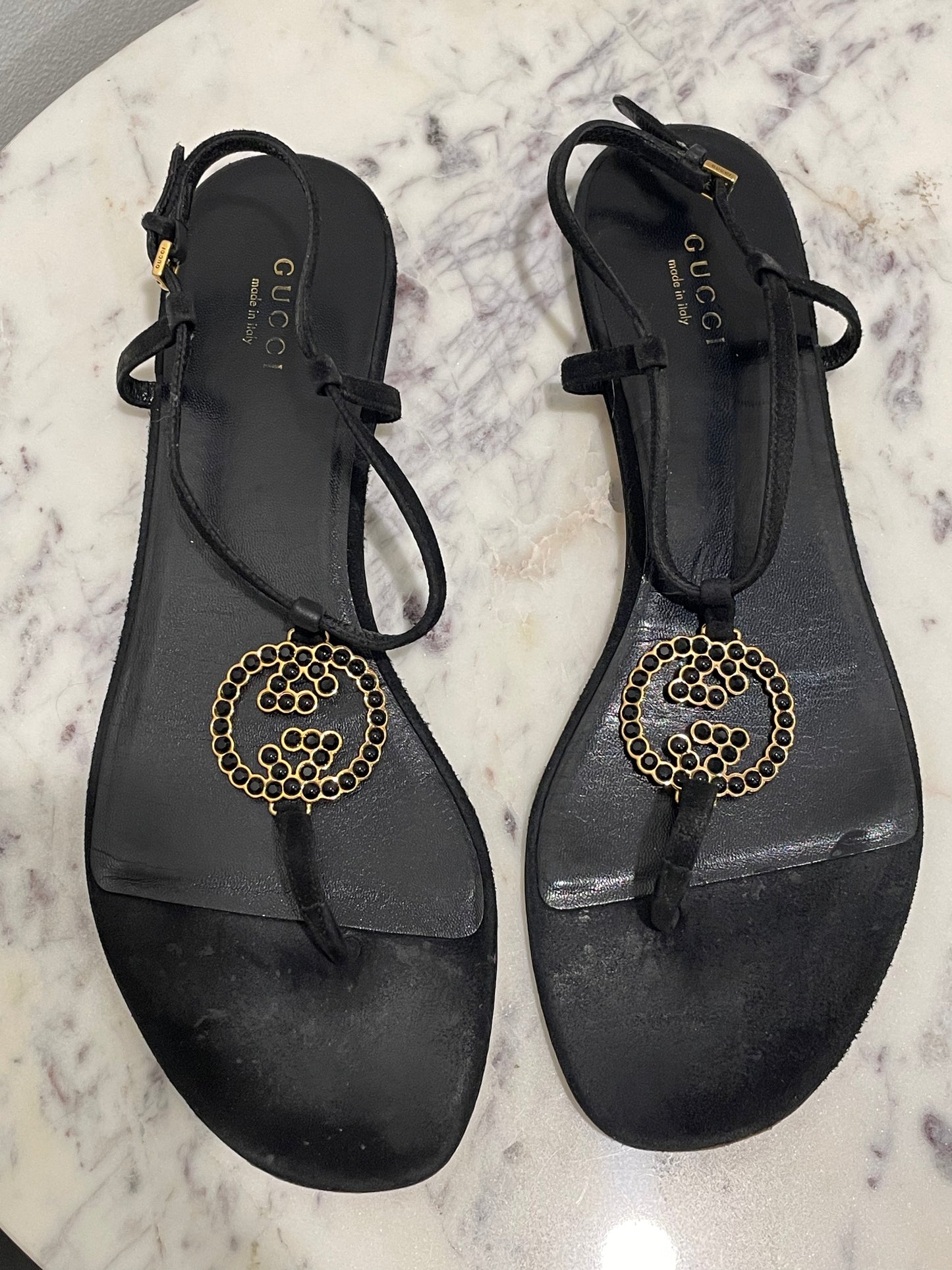 Gucci Interlocking GG Roman Leather Flat Sandals - 38