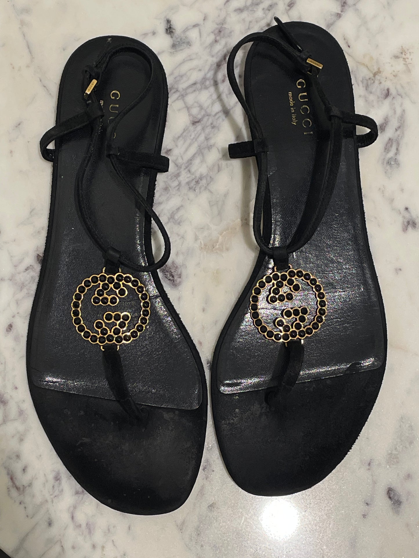 Gucci Interlocking GG Roman Leather Flat Sandals - 38