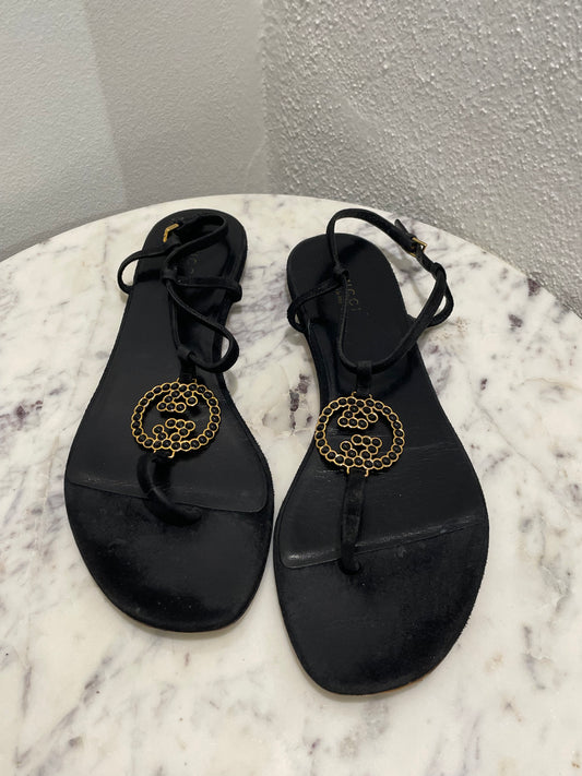 Gucci Interlocking GG Roman Leather Flat Sandals - 38