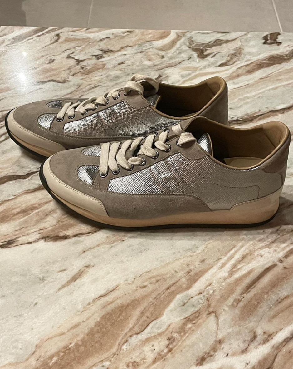 Hermés - sneaks i sølv, hvid og beige