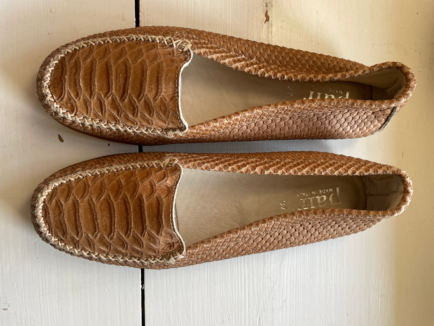 A pair - Ballerina - cognac "snake" skin - str. 37- Aldrig brugt!