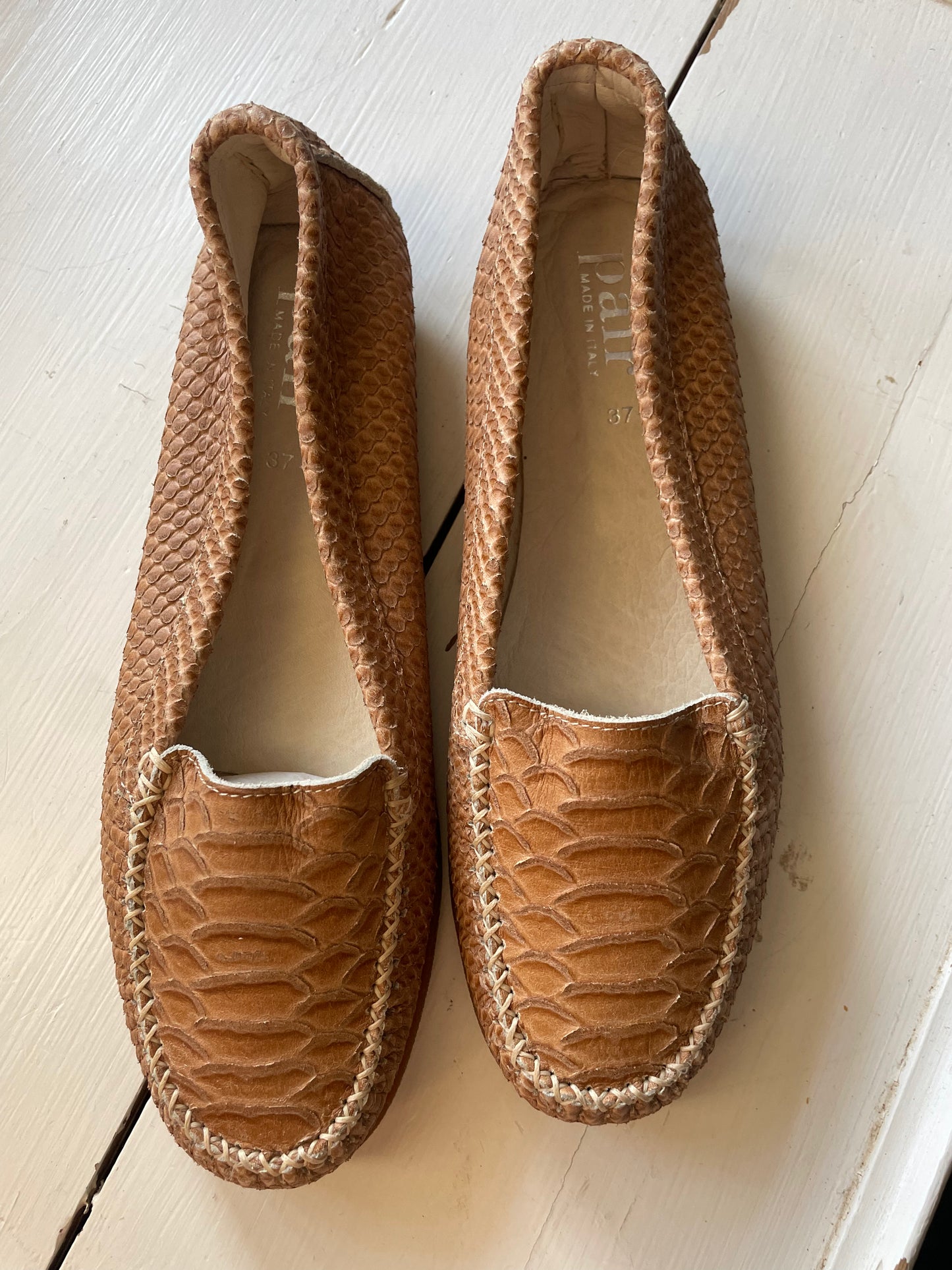 A pair - Ballerina - cognac "snake" skin - str. 37- Aldrig brugt!