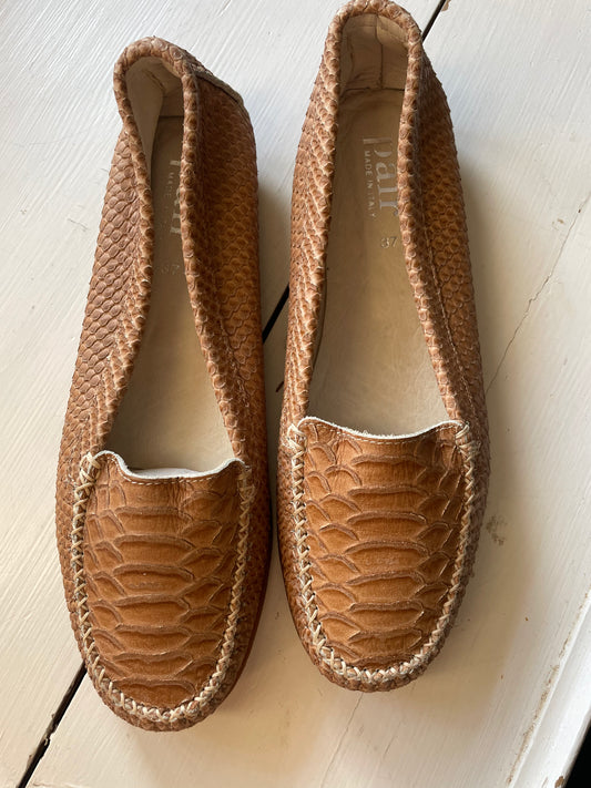 A pair - Ballerina - cognac "snake" skin - str. 37- Aldrig brugt!