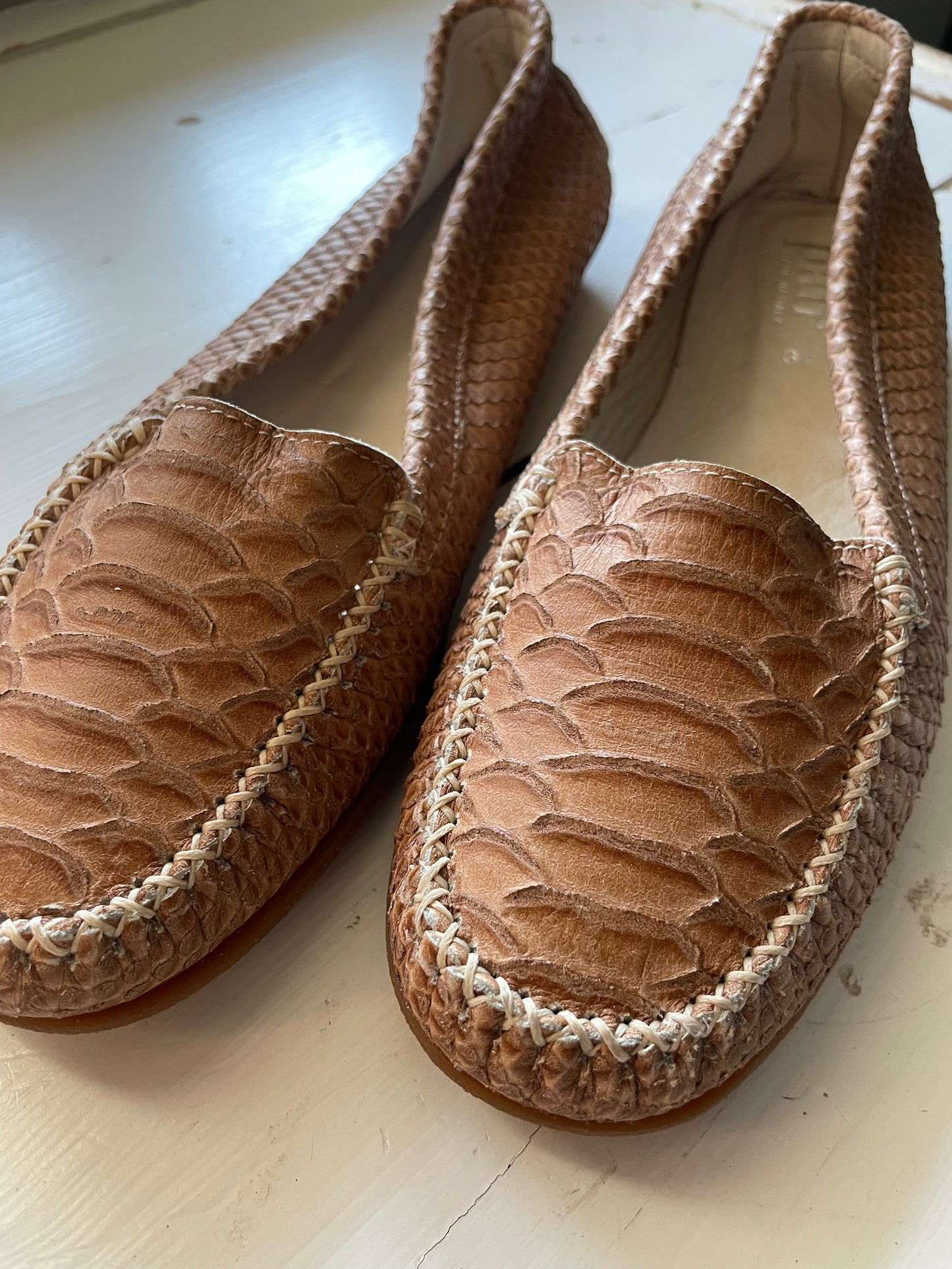 A pair - Ballerina - cognac "snake" skin - str. 37- Aldrig brugt!