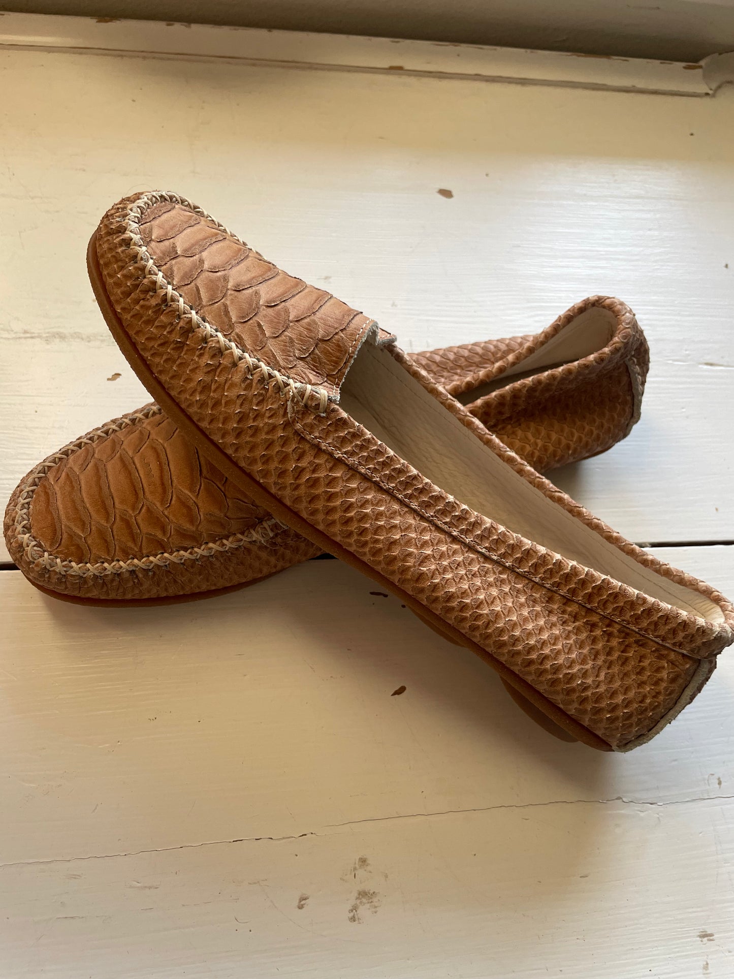 A pair - Ballerina - cognac "snake" skin - str. 37- Aldrig brugt!