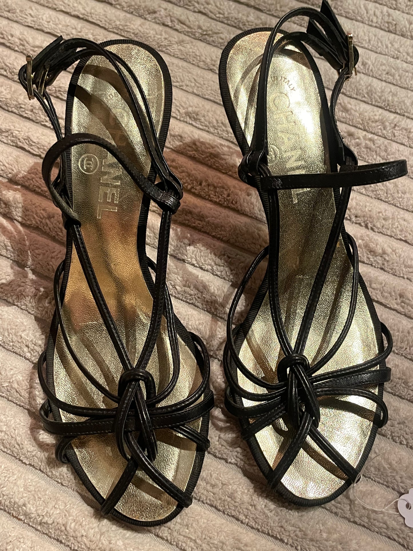 Chanel - high-heel slingback - sort & guldhæl m. logo