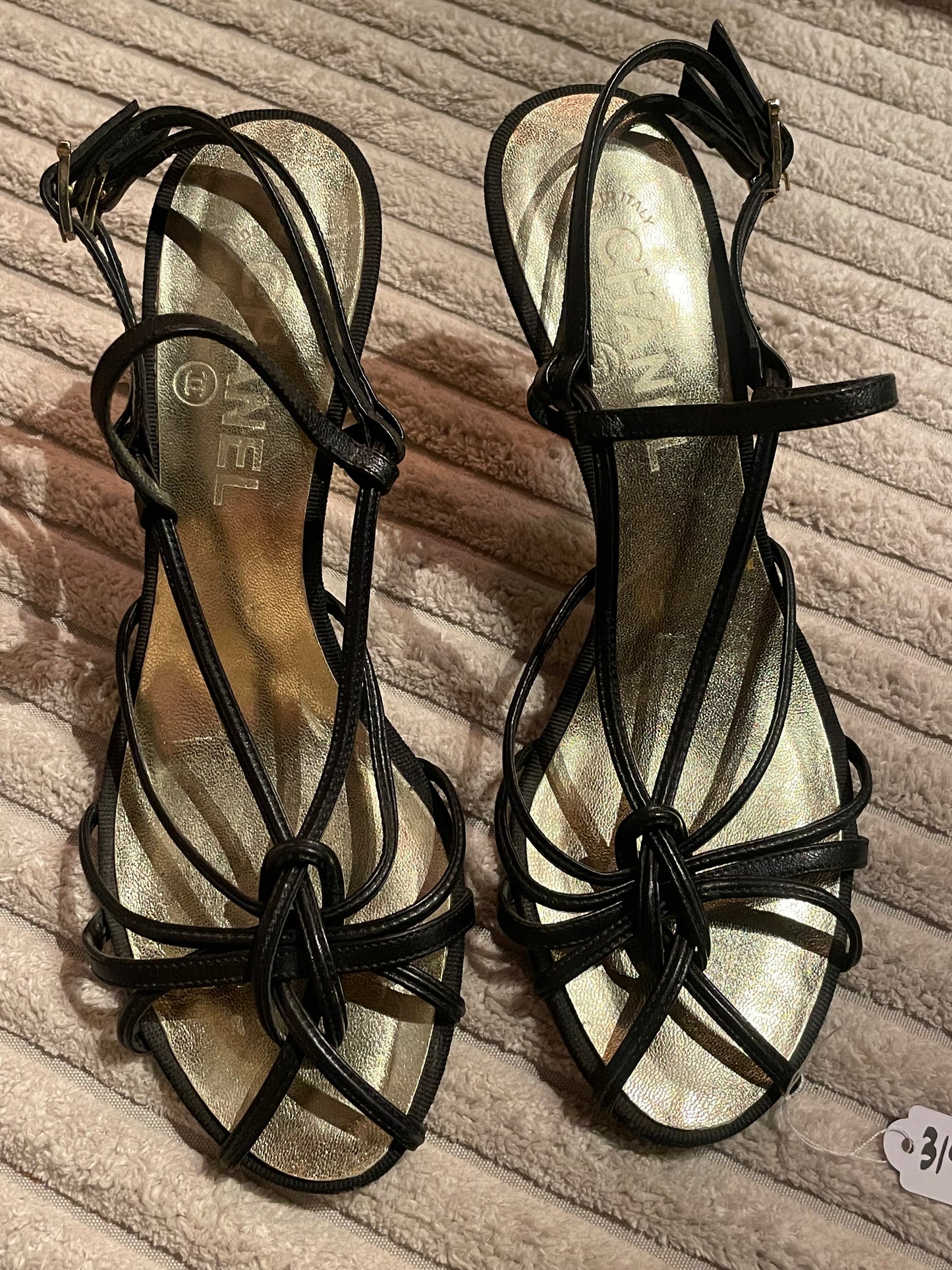 Chanel - high-heel slingback - sort & guldhæl m. logo