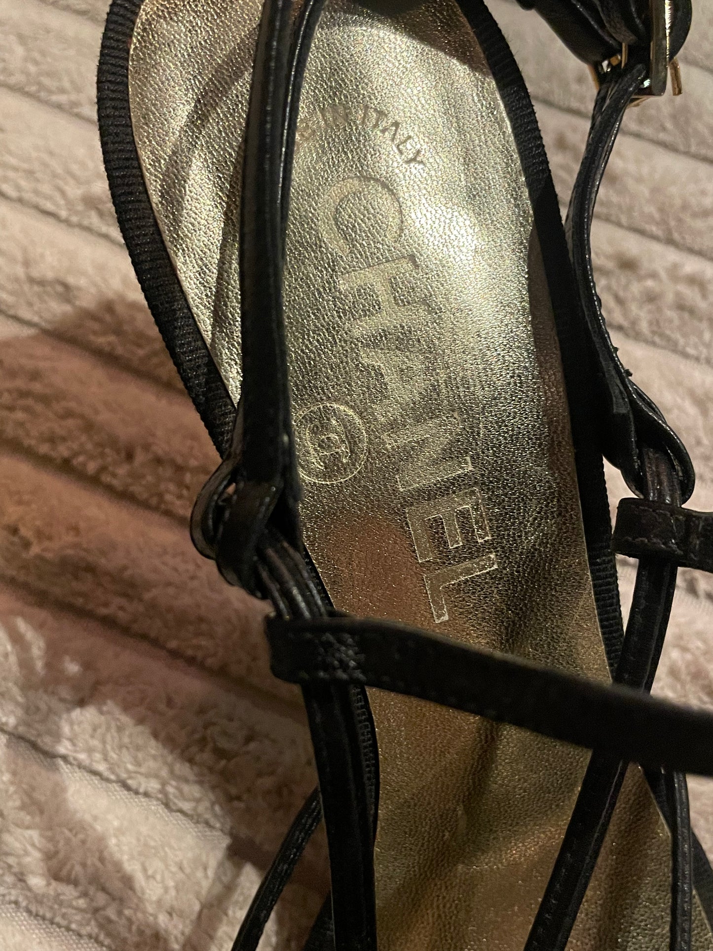 Chanel - high-heel slingback - sort & guldhæl m. logo