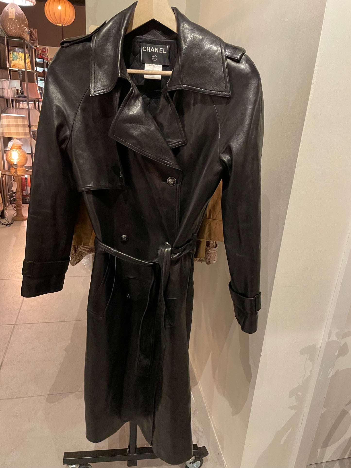 Chanel Trenchcoat i sort kalveskind - Chanel