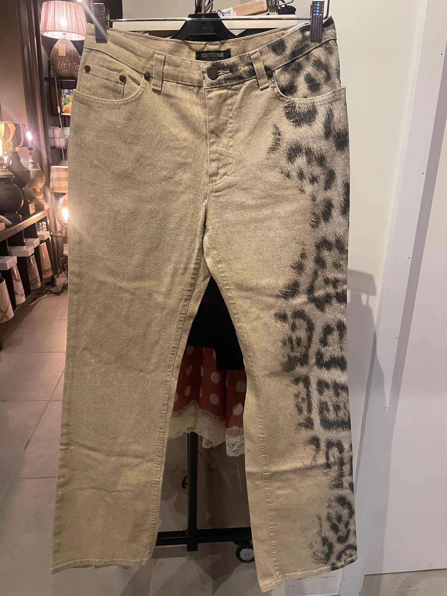 Roberto Cavalli Jeans med leo og glimmer - S