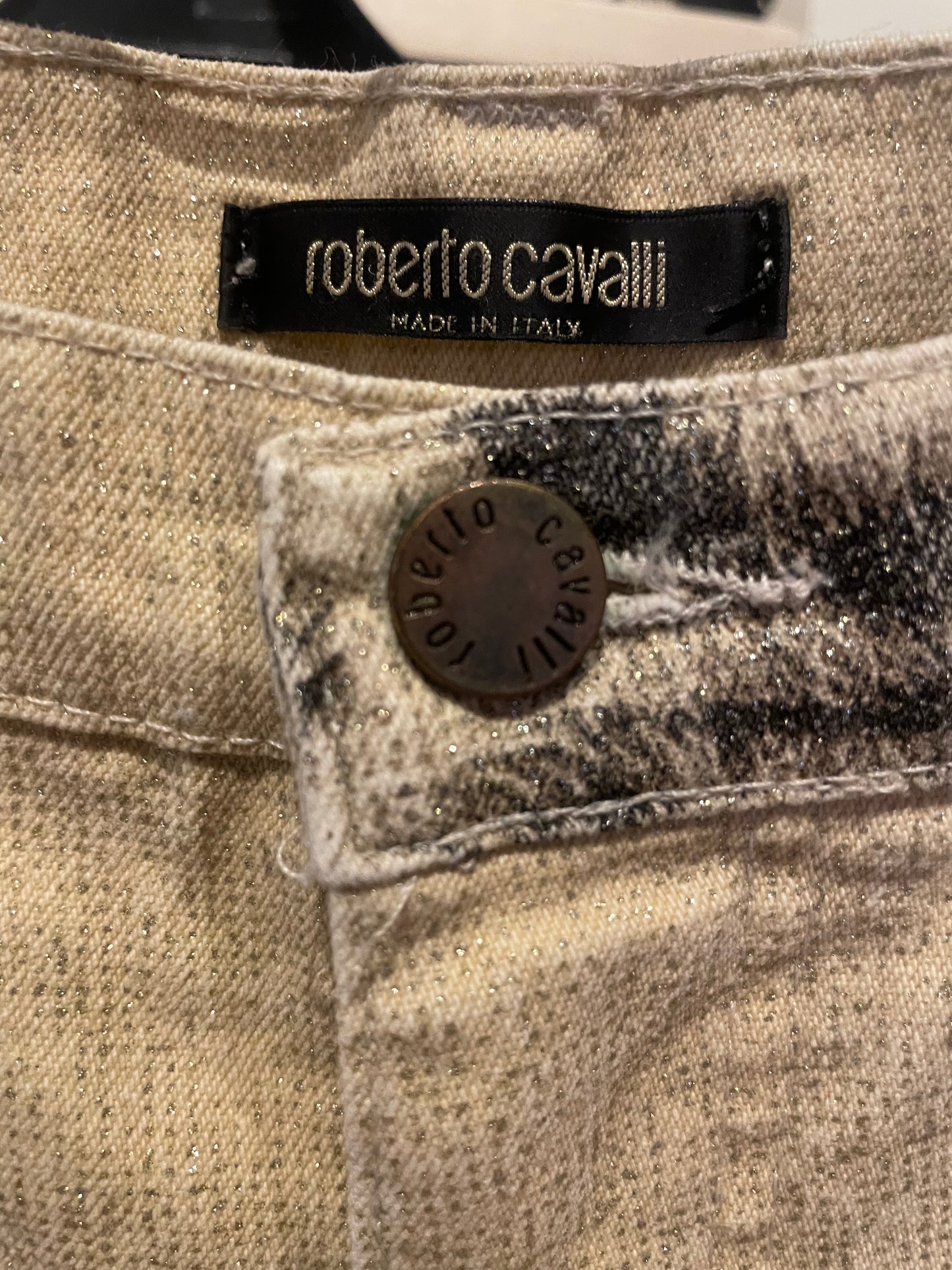 Roberto Cavalli Jeans med leo og glimmer - S