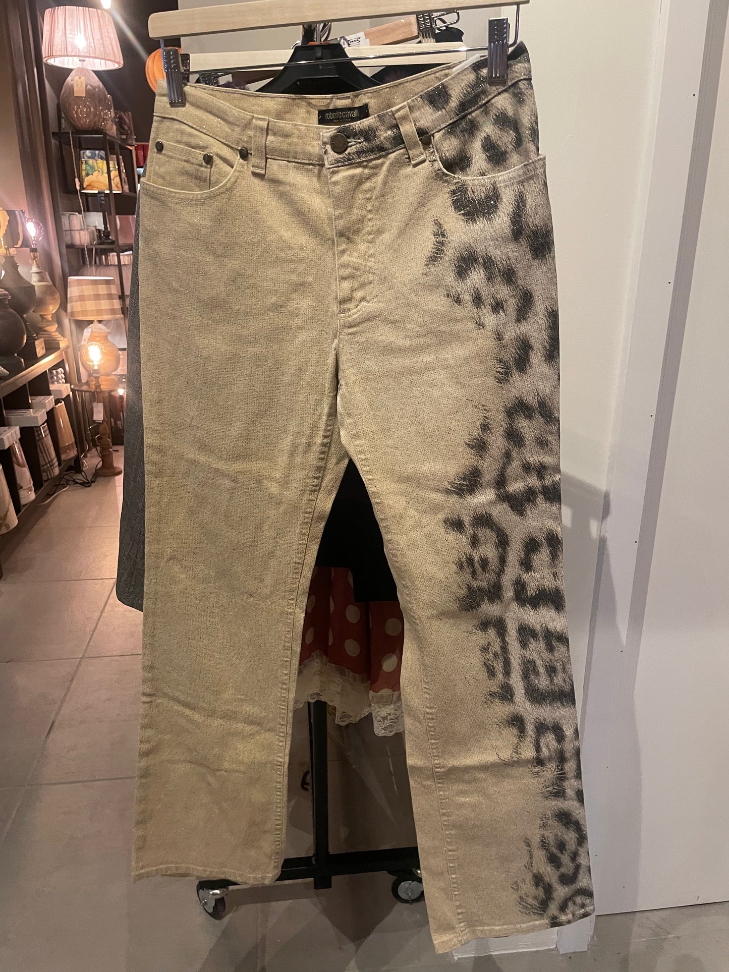 Roberto Cavalli Jeans med leo og glimmer - S