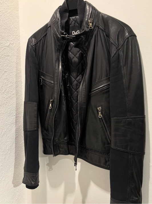 Dolce & Gabbana Leather jacket - Black & Silver Details - Size M