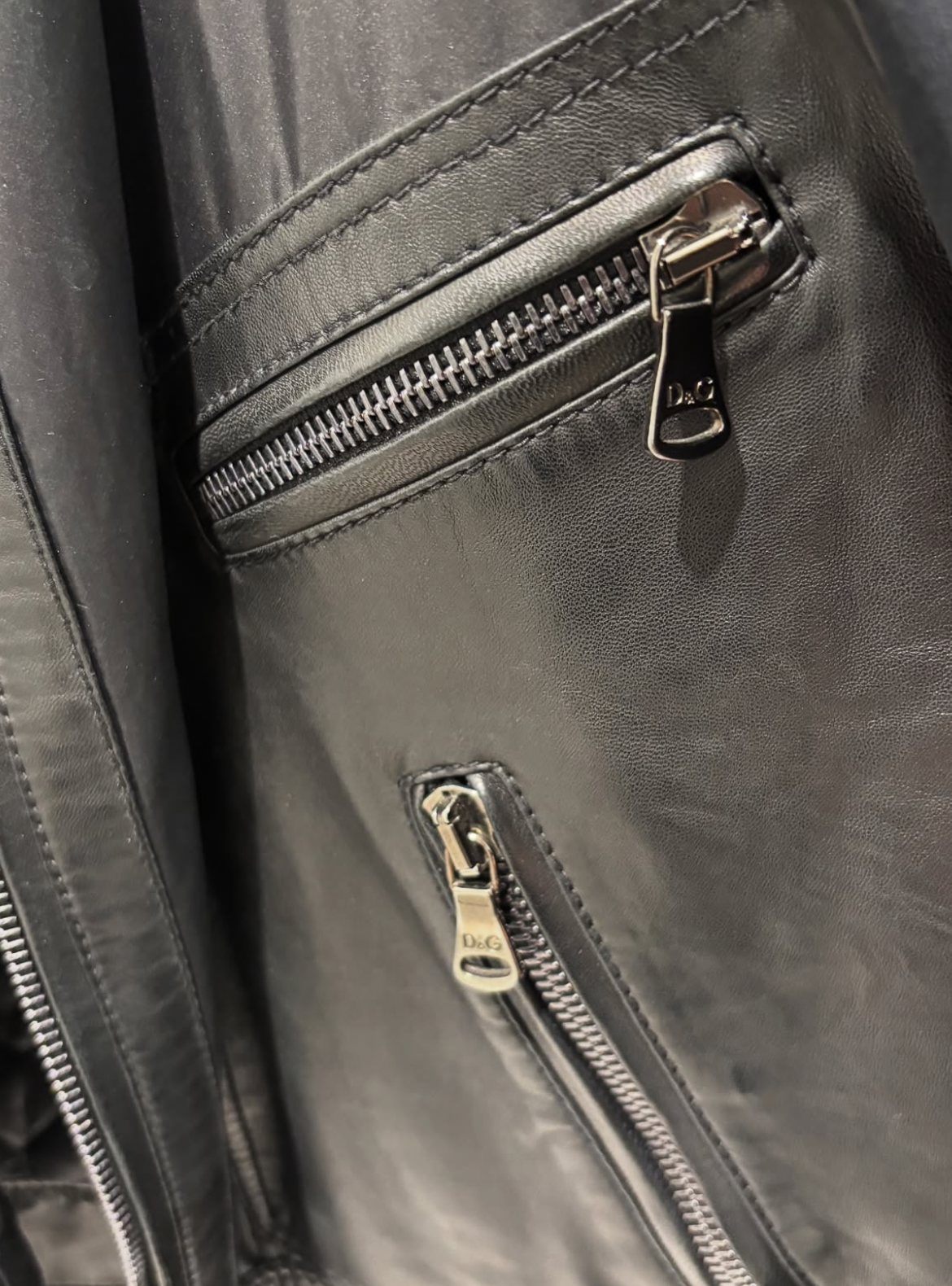 Dolce & Gabbana Leather jacket - Black & Silver Details - Size M