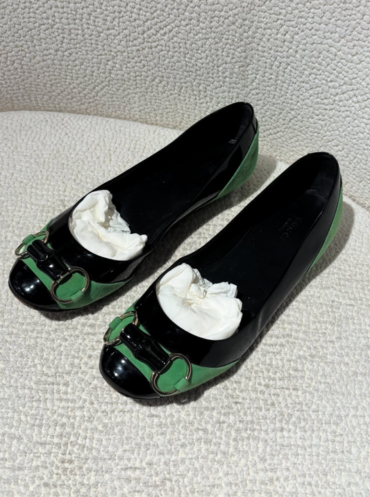 Gucci Ballerina - Green suede with Bamboo Bit - EU 39.5C