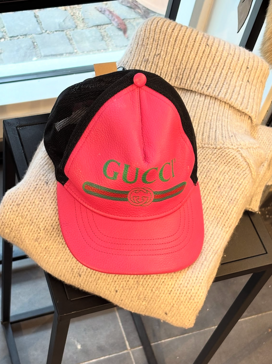 Gucci Cap – Pink Leather with Green & Red Logo