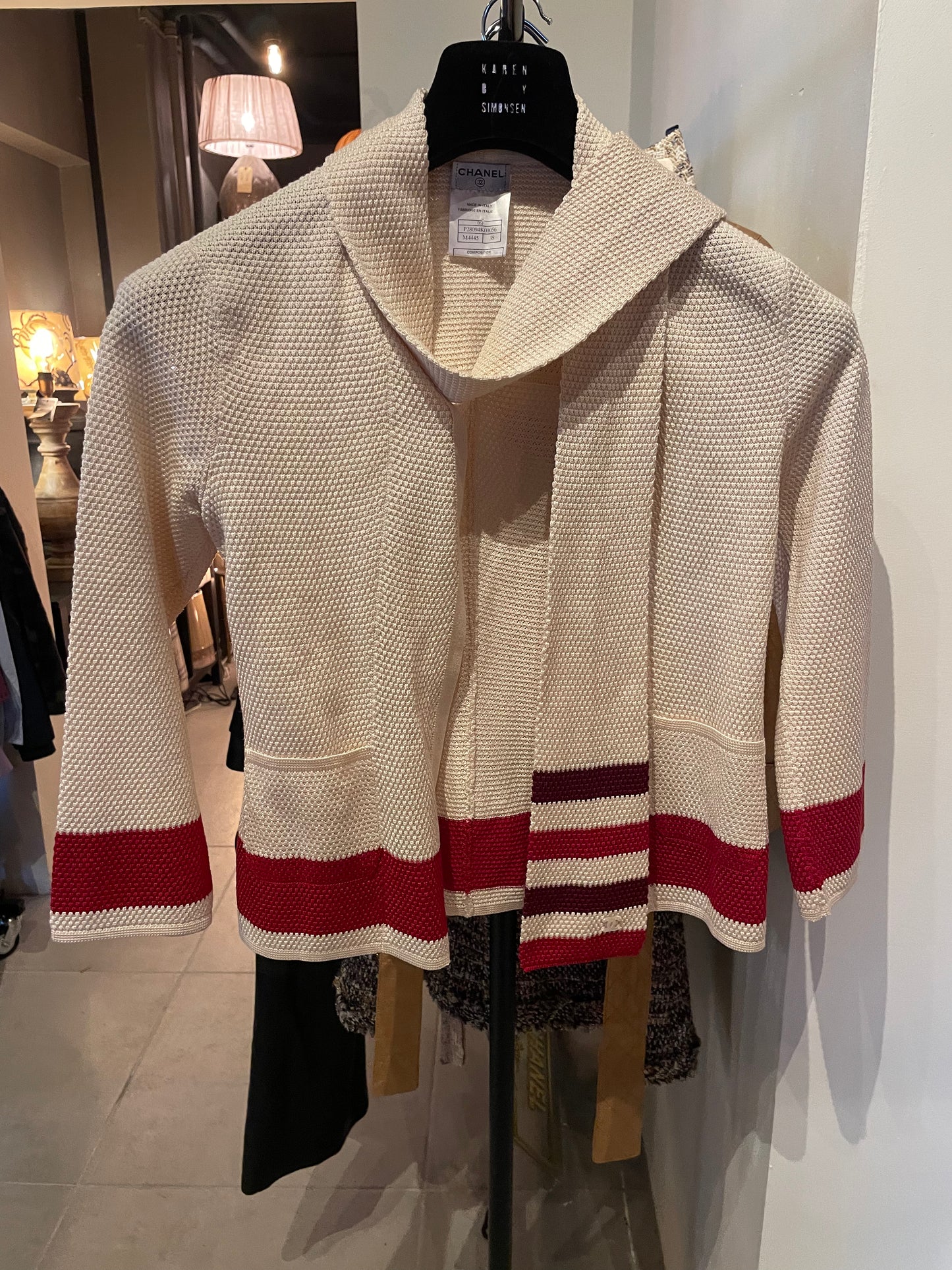 Chanel silkestrikket cardigan - m. tørklæde/revers