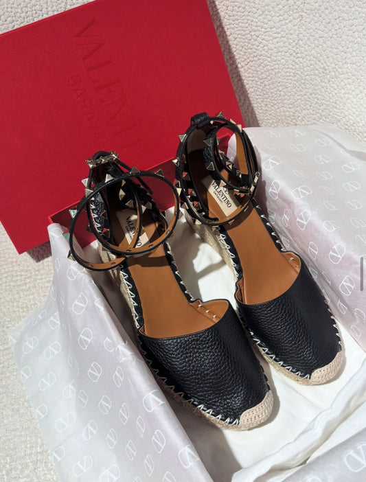 Valentino Wedge Sandals - Leather & Raffia - EU 38