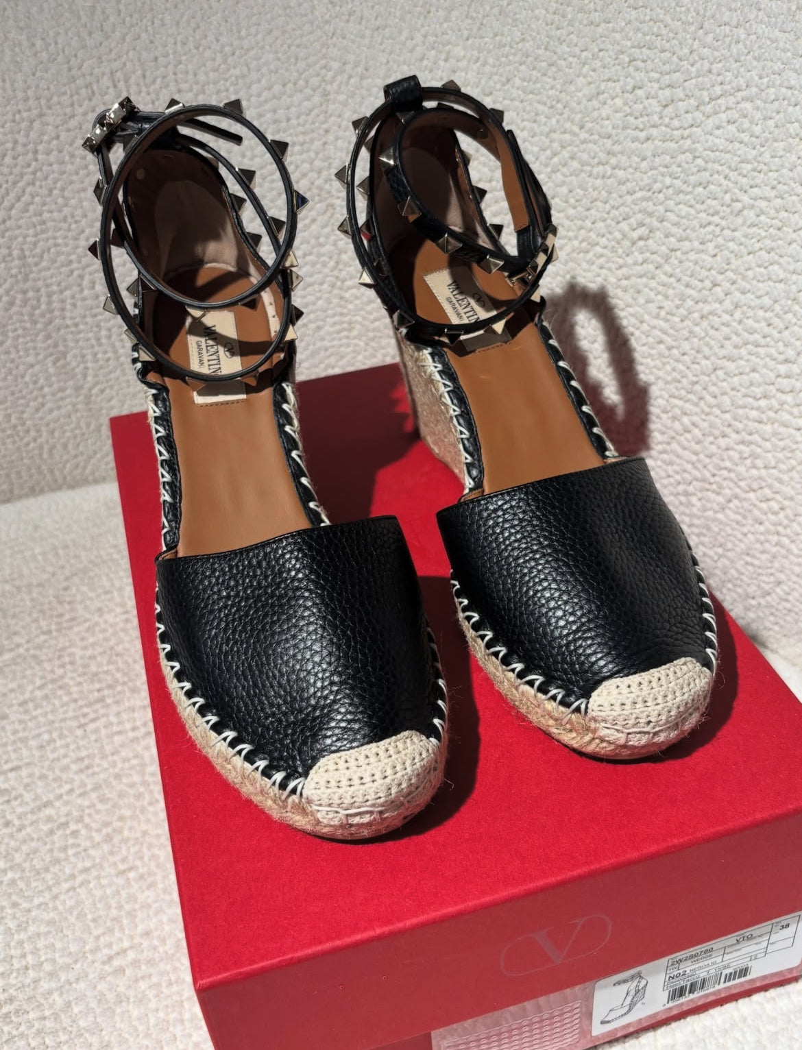 Valentino Wedge Sandals - Leather & Raffia - EU 38