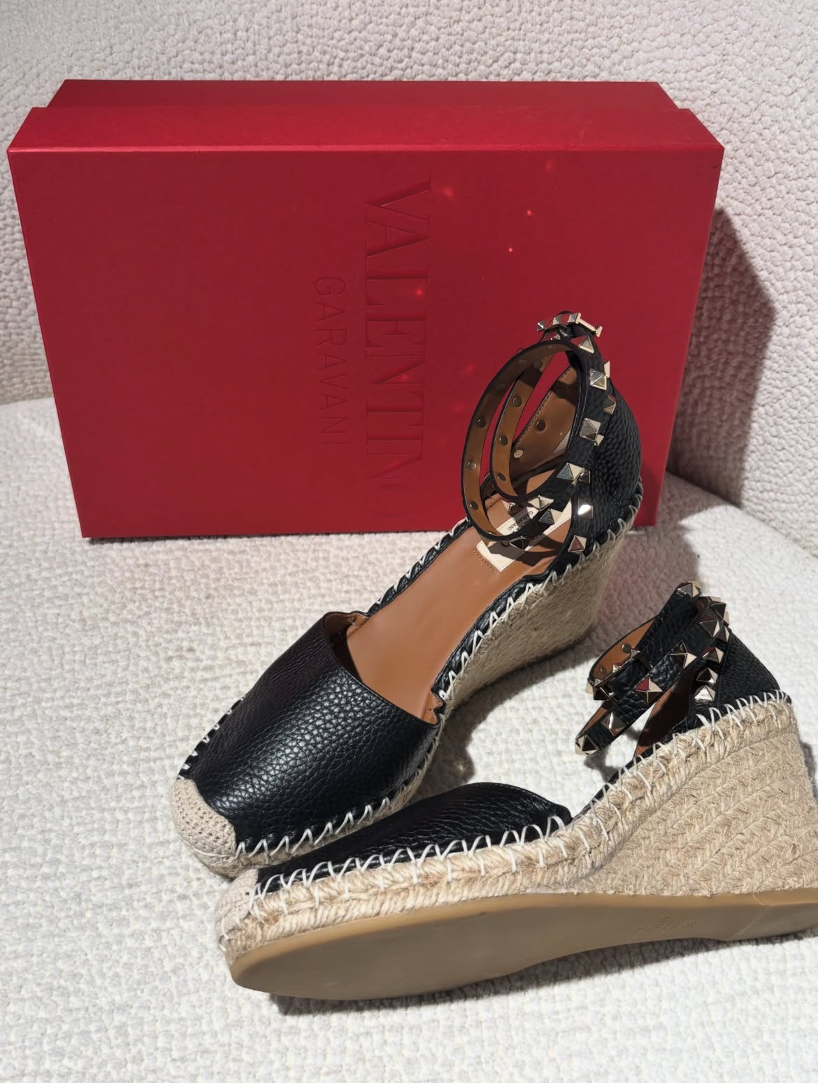 Valentino Wedge Sandals - Leather & Raffia - EU 38