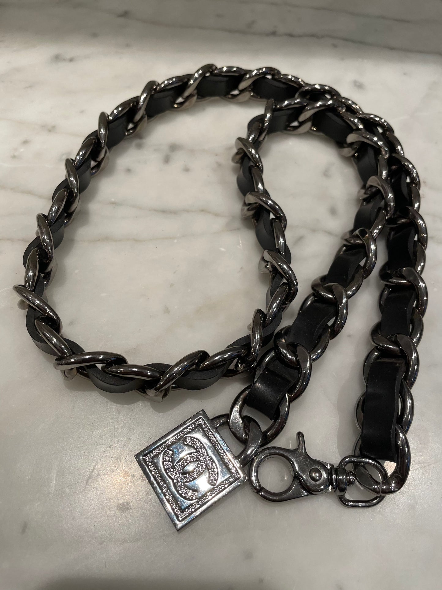 Chanel - CC logo - Chain bælte - sort & sølv