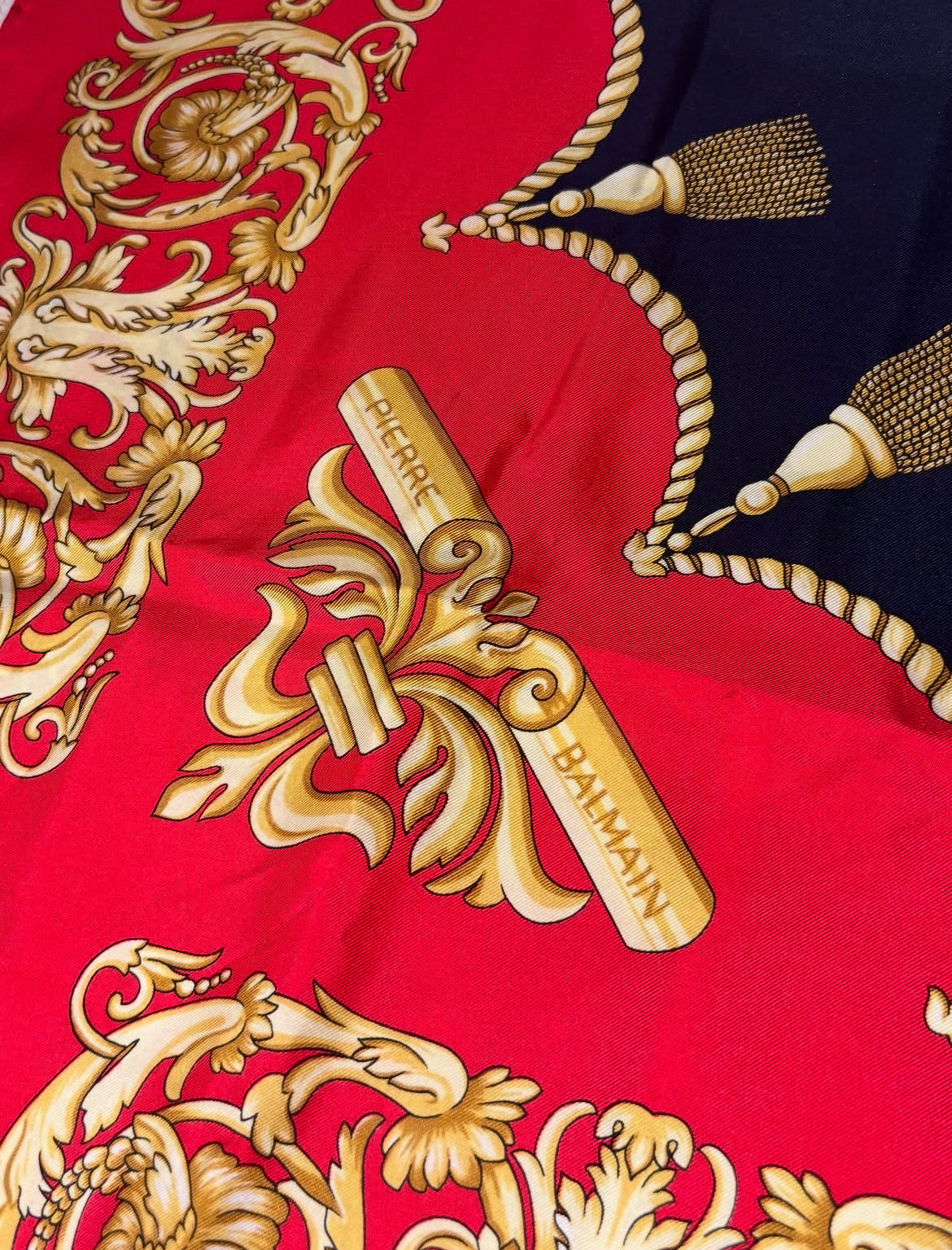 Balmain Silk Scarf - Red & Blue w. gold