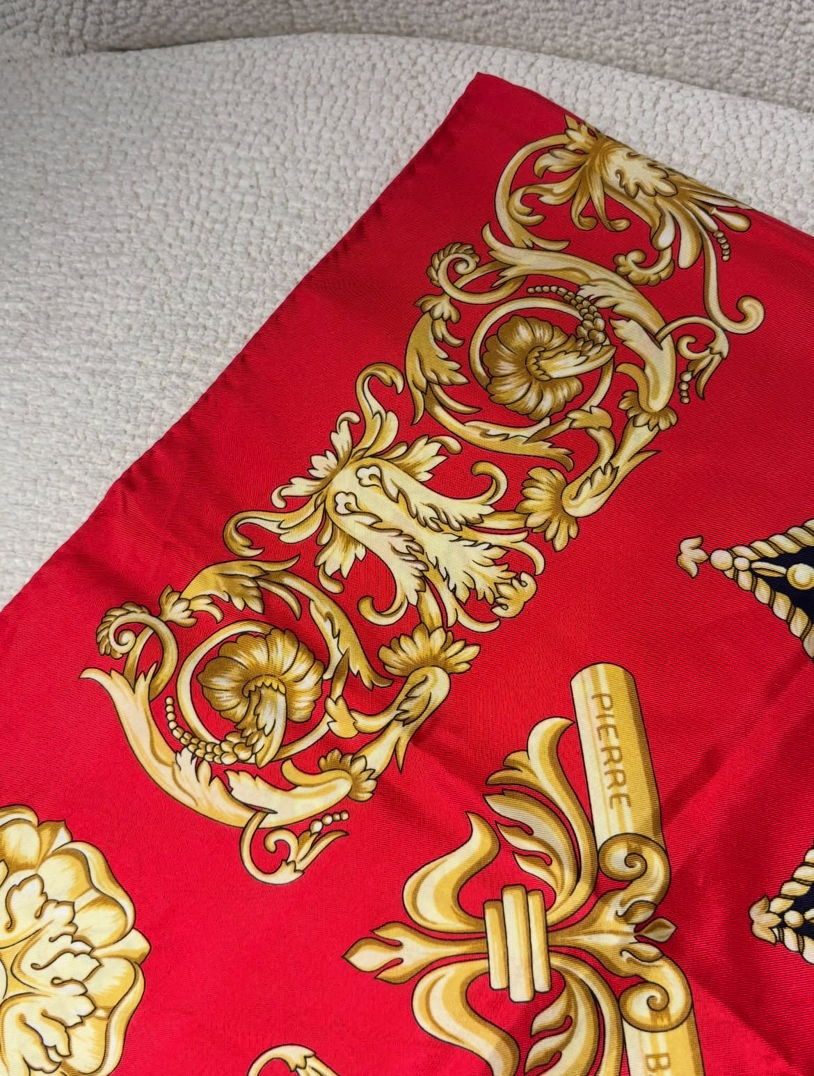 Balmain Silk Scarf - Red & Blue w. gold