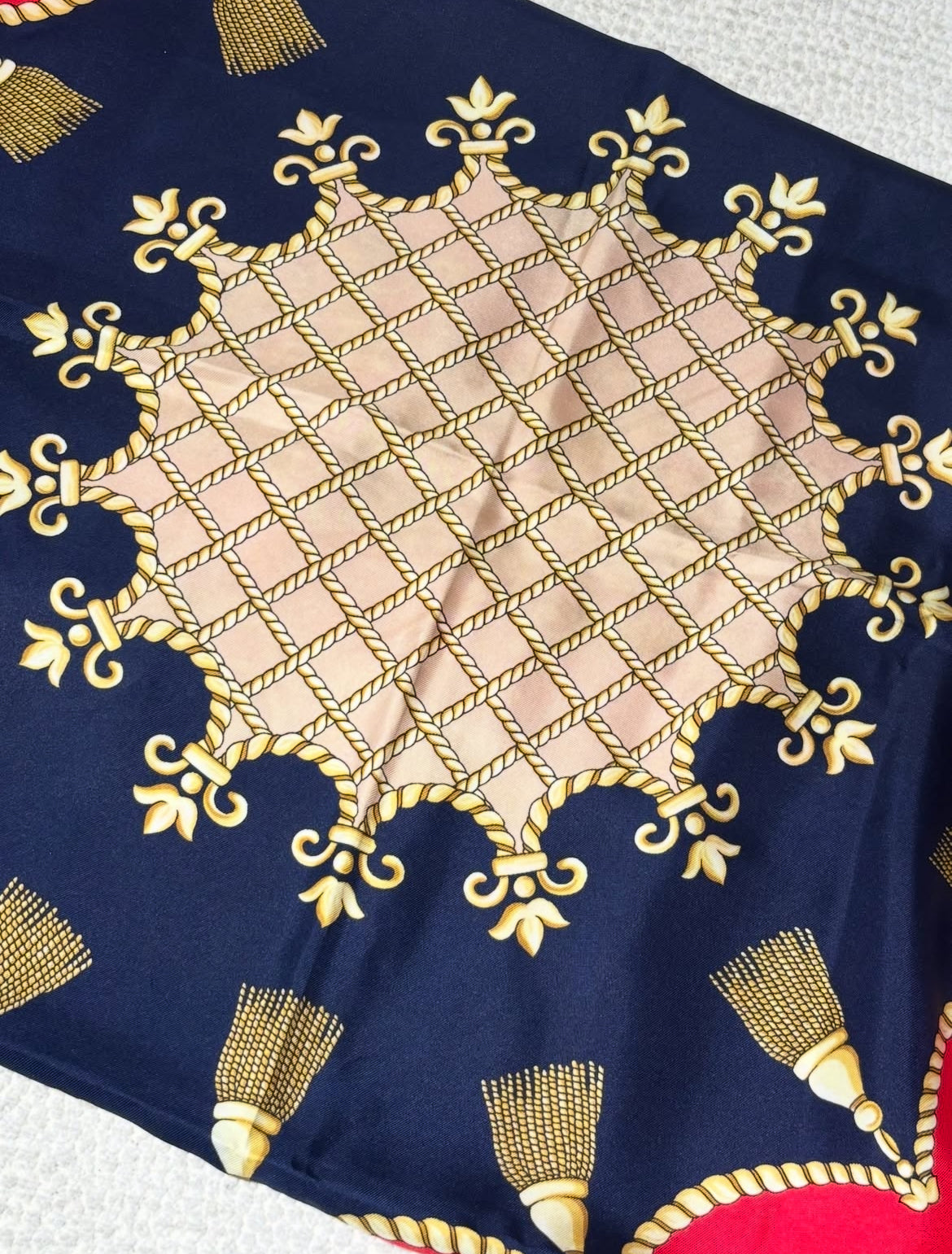 Balmain Silk Scarf - Red & Blue w. gold