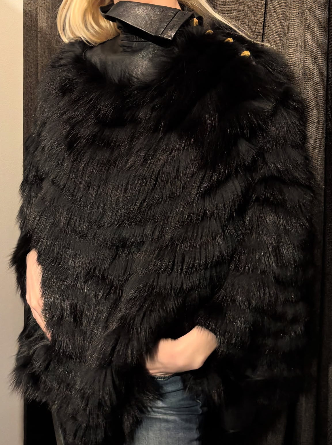 Noir / Peter Ingwersen Fur Poncho - Black Fox & Lambskin - Size S-L