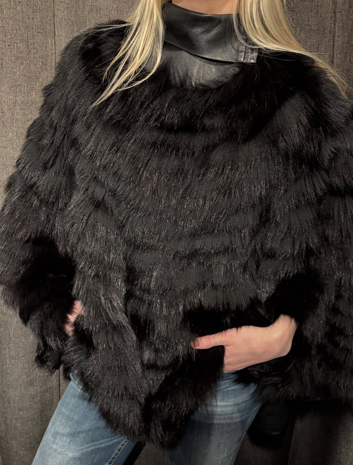 Noir / Peter Ingwersen Fur Poncho - Black Fox & Lambskin - Size S-L